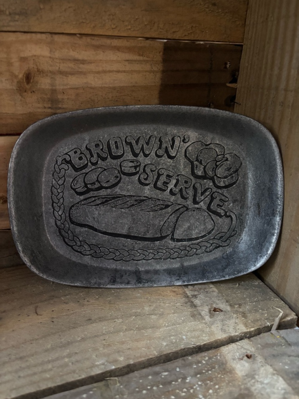 Brown 'Serve' Decorative Cast Metal Bread Tray—Vintage York Metalcrafters
